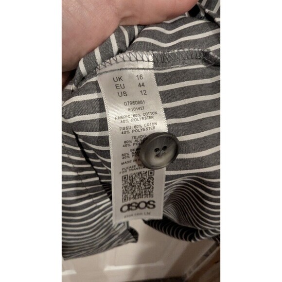 Asos Poplin Grey and White Striped Swing Shirt Dress Sz 12 Preppy Soft Girl - Picture 7 of 8